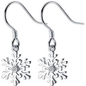925 sterling zilveren sneeuwvlok hangende oorbellen voor dames, tieners, meisjes, schattige hypoallergene kerstoorbellen voor gevoelige oren, goud, Witgoud, Zirkonia