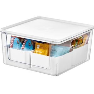 iDesign Opbergdoos met 4 vakken, koelkastdoos uit de serie Rosanna Pansino, doos van gerecycled kunststof met opening aan de voorkant en deksel, wit
