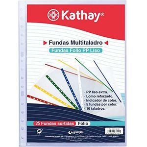 Kathay 86512599 - 25 stuks transparante hoezen met in kleur passende indicator, foliegrootte, glad polypropyleen extra 16 gaten