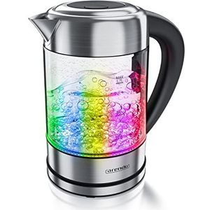 Arendo - Waterkoker van roestvrij staal glas met temperatuurregeling - 1,7 l - instelbare temperaturen 40° 70° 80° 90° 100°C - warmhoudfunctie - 3 minuten kookfunctie - GS - BPA-vrij - RGB-verlichting