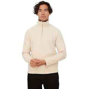 TRENDYOL Sweatshirt met opstaande kraag, effen, trainingspak voor heren (1 stuk), Beige