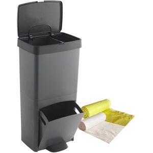 Afvalemmer of recycling, 70 l, verticaal, 2 vakken, afvalbak, 76 cm, eenvoudig beheer, met vuilniszakken