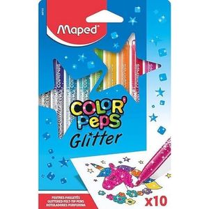 Maped 847110 kleurpotloden, Glitter Color'Peps - kleurpotloden met glittereffect, metallic-effect, doos met 10 viltstiften, glitter, meerkleurig