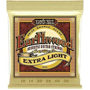 Ernie Ball Earthwood Extra Light 80/20 snaren voor akoestische gitaren, bronskleurig, caliber 10-50