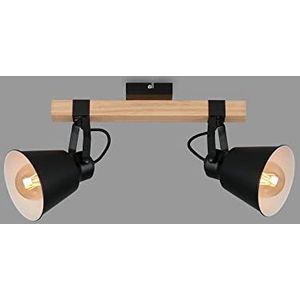 BRILONER Hanglampen - Retro plafondlamp met houten balken 2x vintage lamp E27 max. 40W scherm verstelbaar plafond spot rustiek zwart hout