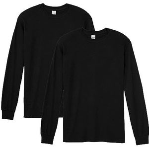 Gildan Set van 2 T-shirts met lange mouwen van dik katoen voor heren, stijl G5400, zwart, maat