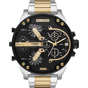 Diesel Mr. Daddy horloge voor heren, multifunctioneel uurwerk met siliconen, roestvrij staal of lederen band, Zilverkleur in zwart, DZ7459