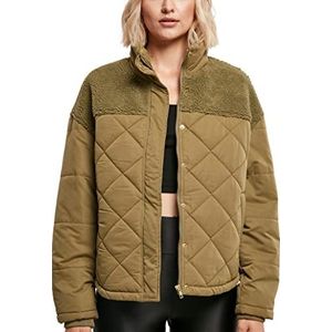 Urban Classics Dames winterjas gewatteerde jas geruit met opstaande kraag en sherpa element, oversized pasvorm, XS-5XL, Tiniolive