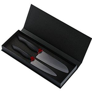 Kyocera ZK-2PC-BK SHIN Cadeauset (groot Santoku en kantoormes) keramiek, zwart / handvat zwart