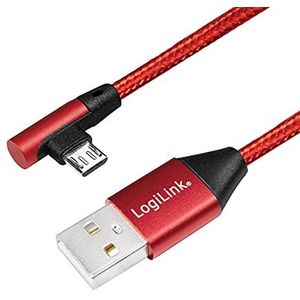 LogiLink USB 2.0 type A naar micro-USB-kabel 90 graden gebogen, 0,3 m, rood