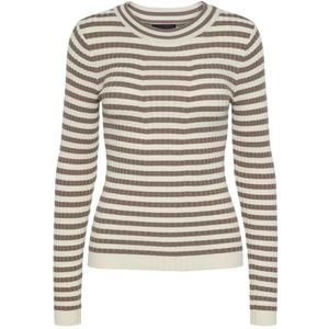 Pieces Pccrista Ls O-Neck Noos BC Sweater, dames, fossiel/banden: met berkenbanden, M, XS, Fossil/strepen: met berkenstrepen, M