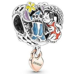 Pandora Moments 781682C01 bedeltje van sterling zilver, 14 karaat roségoud vergulde legering met kubusvormige zirkonia, Ohana Lilo & Stitch, één maat, sterling zilver, kubische zirkonia, Sterling