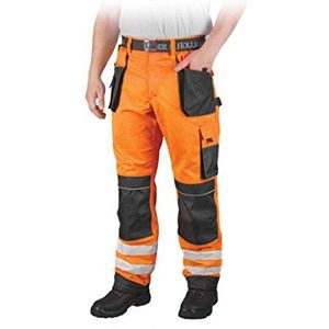 Leber & Hollman LH-FMNX-B Werkbroek voor heren, 100% polyester, 270 g/m�², met kniebeschermers, reflecterende strepen op de broekspijpen, oranje/grijs/zwart