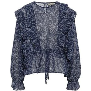 DreiMaster Dames blouse met lange mouwen 37323963, marineblauw wolwit, XL, marineblauw, wit, wol