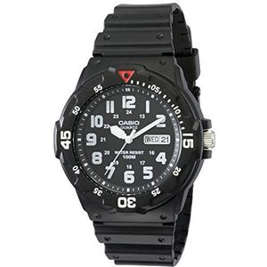 Casio - MRW-200H-1B2 – casual – herenhorloge – kwarts analoog – zwarte wijzerplaat – armband van kunsthars, zwart/zwart, riem, zwart/zwart, riem
