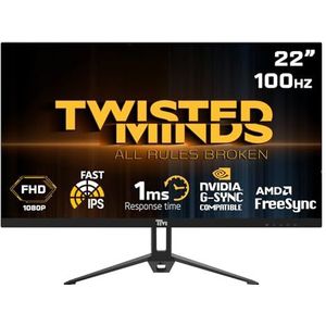 Twisted Minds Gamer-display, snelle weergave 22 inch, IPS-paneel, FHD resolutie 1920 x 1080, beeldherhalingssnelheid 100 Hz, beeldverhouding 16:9, responstijd 1 ms - zwart (TM22FHD100IPS)