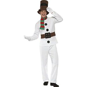 Smiffys sneeuwpop-kostuum voor heren, wit, met bovenstuk, riem, Panta