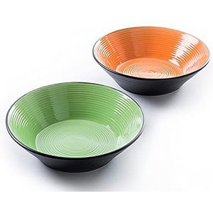 Deagourmet Nero& Kleur Saladekom, Stoneware, zwart/oranje, groen, 0, 2 stuks