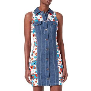 Love Moschino Bedrukte damesjurk met hartjes en sterren, donkerblauw denim