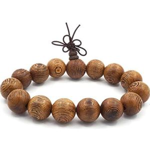 Thajaling mala kralen boeddhistische armband, boeddha, gebed, meditatie, elastiek 15 mm grote kralen armband voor man uit sandelhout, 25,4 cm, hout, zonder steentjes, Hout