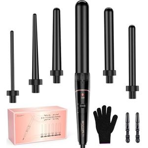 BESTOPE PRO Fer à friser grandes et petites boucles - 6 en 1 avec différents embouts antistatiques en céramique tourmaline revêtement fer à vagues pour plage vagues