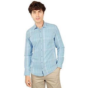 Bonamaison Comfort Fit shirt met lange mouwen en knopen, voor heren, blauw, S, Blauw