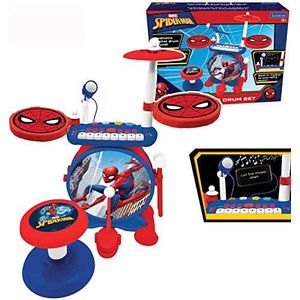 Lexibook, Spider-Man, elektronische batterij voor kinderen, muziekspel, gemengd speelgoed, echt batterijgeluid, 8 noten, MP3-aansluiting, inclusief zitting, blauw/rood, K610SP