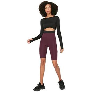 Trendyol Roller hoge taille mobiele gedetailleerde sportbiker panty yogabroek dames, Pruim