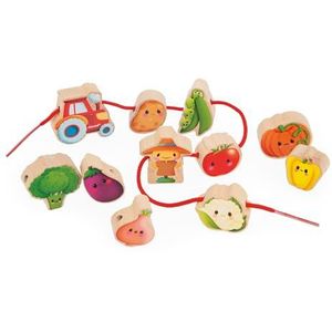Janod - LA Boerderij, moestuin thema, 11 kralen voor kinderen + 2 koorden, ontwikkelt de behendigheid, speelgoed van FSC-hout, vanaf 24 maanden, J03313, meerkleurig