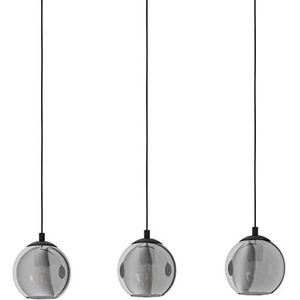 EGLO Ariscani Hanglamp, 3 vlammen plafondlamp, kroonluchter voor woonkamer of eetkamer, metaal zwart en rookglas, rookglas, E27 fitting, 76,5 cm