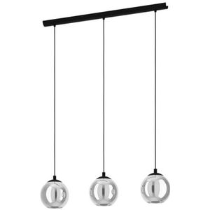 EGLO Ariscani Hanglamp, 3 vlammen plafondlamp, kroonluchter voor woonkamer of eetkamer, metaal zwart en rookglas, rookglas, E27 fitting, 76,5 cm
