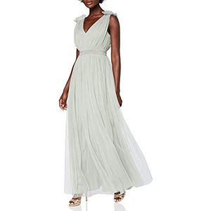 Maya Deluxe Berry Maxi-jurk met ruches, schouderdetail, bruidsmeisjesjurk voor dames, Salie groen