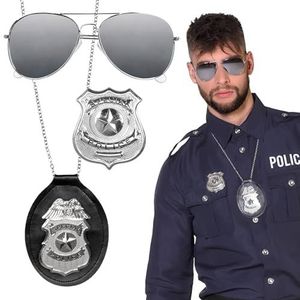 Boland 01417 3-delige politieset met halsketting en badge, zilver/zwart