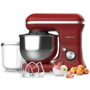 Cecotec Cecomixer Merengue Mixer 5L 1200 Ice-Cream Rood. 1200 W, 5 L roestvrijstalen kom en accessoires voor kloppen en kneden, inclusief functie voor het maken van ijs