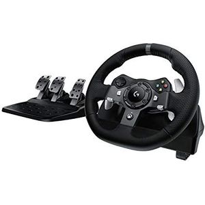 Logitech G920 Driving Force stuurwiel met pedalen, force feedback, roestvrij stalen onderdelen op het stuur, lederen stuurwiel, 900° draaibaar, EU-stekker, Xbox Series X|S, Xbox One, PC - zwart