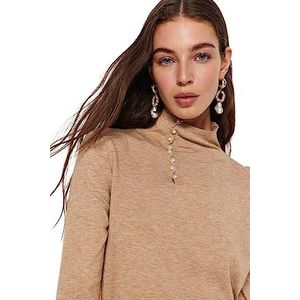 Trendyol FeMan Pull en tricot à col montant coupe ajustée, beige, taille S, beige, S