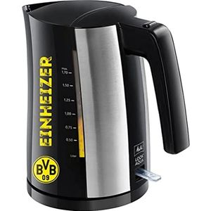 Melitta Look Aqua BVB Fan Edition 1026-02 BK SST waterkoker met automatische uitschakeling en verborgen verwarmingselement en oververhittingsbeveiliging, 1,7 liter, 2400 W, zwart