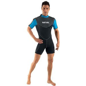 Seac Sense Short, kort wetsuit voor heren voor duiken en apnoe, super elastisch neopreen in 2,5 mm, zwart/blauw, XXXXL