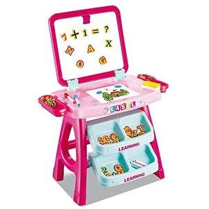 BAKAJI Magneetbord voor kinderen, 2-in-1, dubbel tekengebied, met standaard en vakken, compleet met nummers en letters, afmetingen 43 x 39,5 x 74 cm (roze)