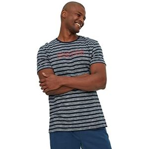 Trendyol T-shirt en tricot ras du cou basique avec ajustement régulier pour homme Regular Fit, bleu marine, S
