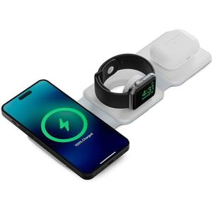 Ksix 3-in-1 15W draadloze oplader, opvouwbaar, MagSafe-compatibel, snel opladen, voor Qi-telefoons, Apple Watch en AirPods, wit