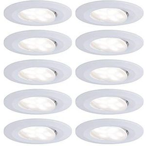 Paulmann 99924 LED Calla spots ronde set van 10 incl. 10 x 6,5 W IP65 dimbaar Inc schijnwerpers mat wit bliksemschicht kast plast lamp enc. 4000K