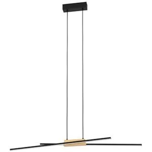 EGLO Panagria Led-hanglamp, minimalistische kroonluchter, plafondlamp om op te hangen voor woonkamer en eetkamer, FSC100HB, aluminium en staal zwart, natuurlijk hout, warmwit