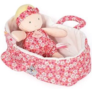 Jolijou JJ6008 Babypop met wieg – Marylou – roze – 20 cm – gemakkelijk mee te nemen – imitatiespel – ontwikkeling van de fantasie – cadeau-idee voor de geboorte voor meisjes