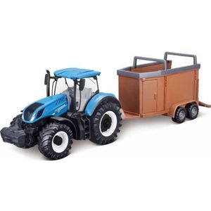 Bburago B18-31656 New Holland T7.315 tractor + vee voor, 10 cm, blauw