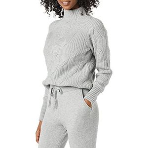 Amazon Essentials Pull torsadé doux au toucher col cheminée pour femme, gris chiné, XL