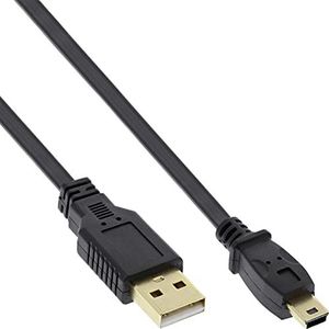 InLine USB 2.0 platte kabel USB A stekker naar Mini B stekker (5-polig) zwart 31810F