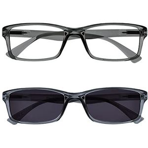 The Reading Glasses Company Lecteurs gris avec UV400 Sun Reader Valeur Double Pack Designer Style Hommes Femmes RS92-7 + 2,50