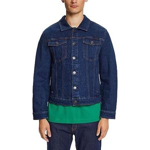ESPRIT Veste de camionneur aspect jean en coton stretch, Blue Dark Washed, L
