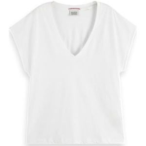 Scotch & Soda Core Slub T-shirt met V-hals voor dames, wit 100, XS